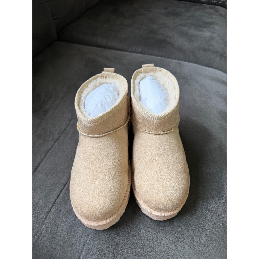 Milsocara Womens Mini Faux Suede Boots Sand Tan Faux Fur Lined Size 5‎ NEW